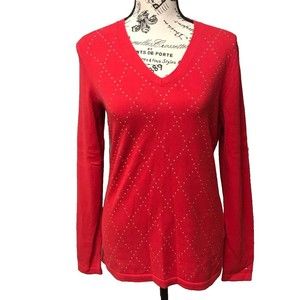 NWT Tommy Hilfiger Studded Designed Sweater V-Neck Long Sleeve Beaded S